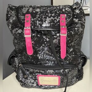 Betsey Johnson Betsyville Black and Pink Sequin Backpack